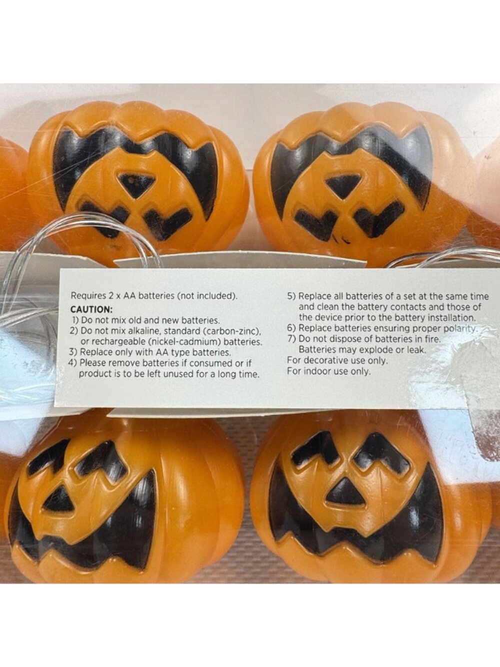 Halloween Pumpkin Garland Light String 10 LED Battery Operated Indoor 6 ft NEW - Picture 3 of 8